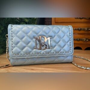 Badgley Mischka Blue Quilted Crossbody Clutch Wallet Chain NWT Vegan Leather